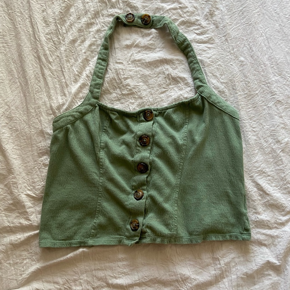 Green button up halter top